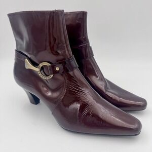 Anne Klein iFlex AKGIBBS Burgundy Glossy Patent Leather Ankle Boots Womens 7M